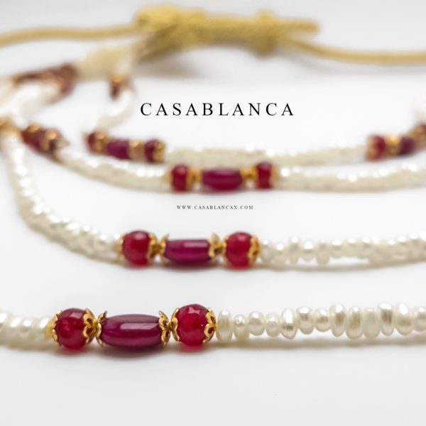 Collar de perlas Taqlidi doradas y rojas - Narya - Imagen 3