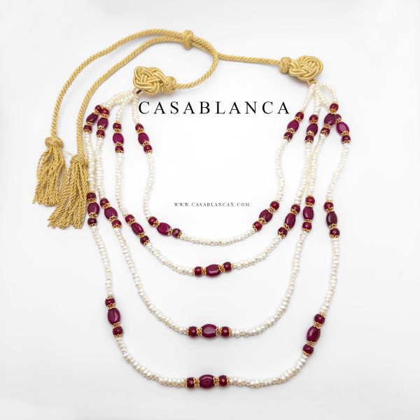 Collar de perlas Taqlidi doradas y rojas - Narya