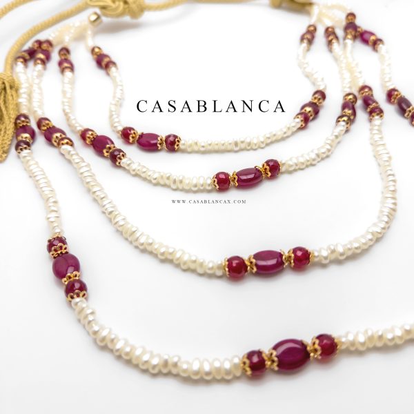Collar de perlas Taqlidi doradas y rojas - Narya - Imagen 2