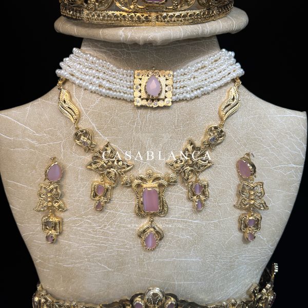 Marokkanisches Brautschmuckset in Gold und Rosa – Maza – Bild 3