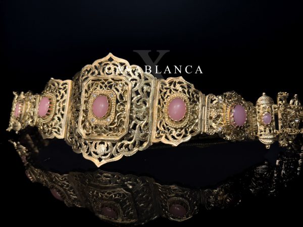 Ceinture marocaine dorée Mdamma rose - Jireya - Image 6