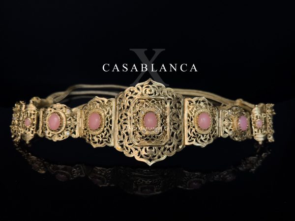 Ceinture marocaine dorée Mdamma rose - Jireya - Image 5