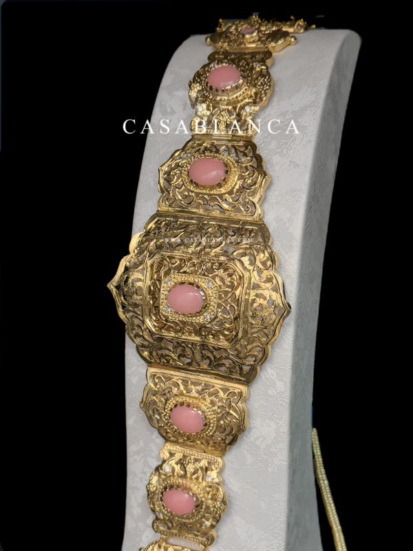 Ceinture marocaine dorée Mdamma rose - Jireya - Image 3