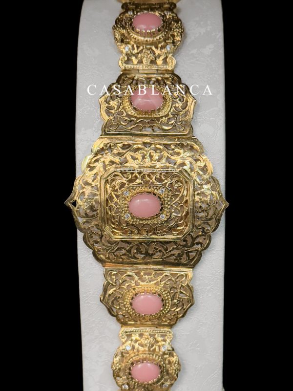 Ceinture marocaine dorée Mdamma rose - Jireya - Image 2