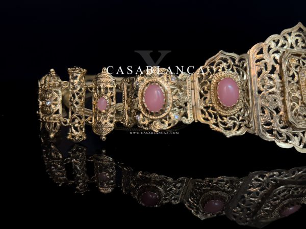 Ceinture marocaine dorée Mdamma rose - Jireya - Image 4