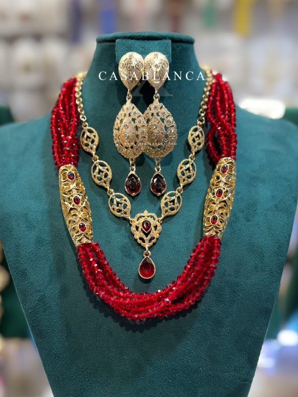 Red Necklace Set With Earrings - Lela - Image 2