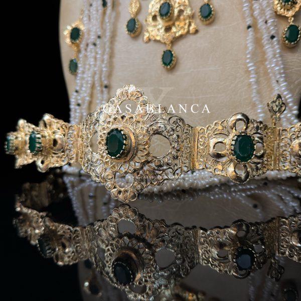 Parure de bijoux de mariée marocaine traditionnelle au henné vert – Camry – Image 3