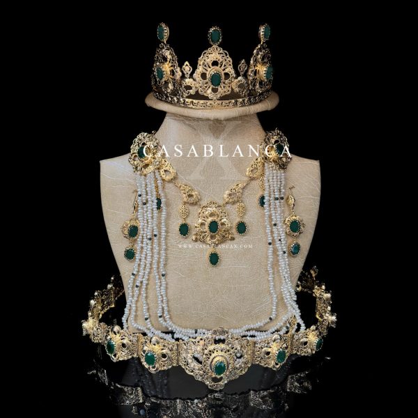 Parure de bijoux de mariée marocaine traditionnelle au henné vert - Camry
