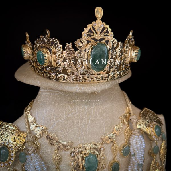 Parure de bijoux de mariée marocaine dorée, vert menthe - Lymra - Image 2