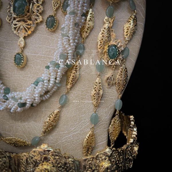 Parure de bijoux de mariée marocaine dorée, vert menthe - Lymra - Image 3