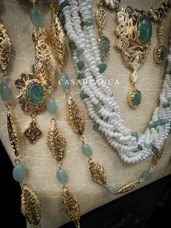 Parure de bijoux de mariée marocaine dorée, vert menthe - Lymra - Image 9