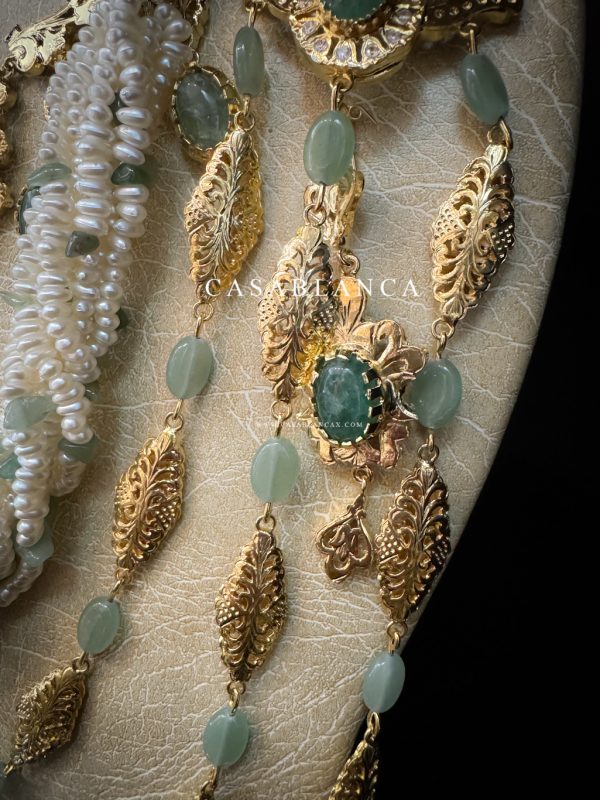 Parure de bijoux de mariée marocaine dorée, vert menthe - Lymra - Image 8