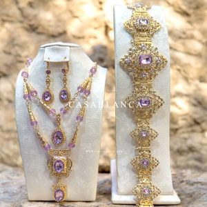 Paarse Gouden Set, Ketting, Oorbellen, Riem - Violet