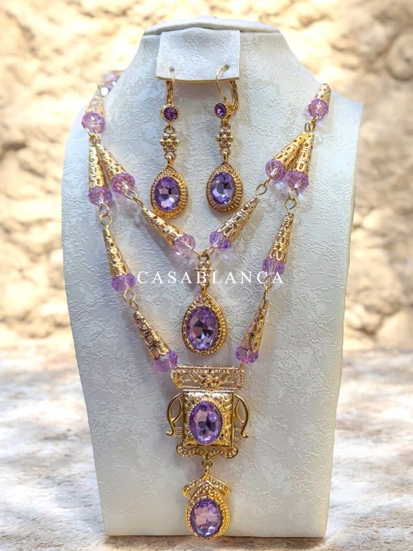 Paarse Gouden Set, Ketting, Oorbellen, Riem - Violet - Image 2