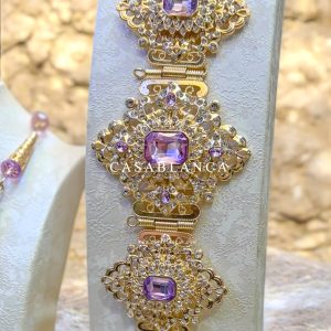 Paarse Gouden Set, Ketting, Oorbellen, Riem - Violet - Afbeelding 3