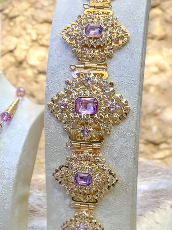 Paarse Gouden Set, Ketting, Oorbellen, Riem - Violet - Image 3