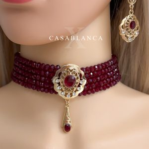 Gouden Choker Rood Ketting Set - Soufayira - Afbeelding 3