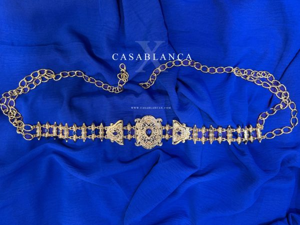 Gouden Schakelriem Met Blauwe Stenen - Milena - immagine 3