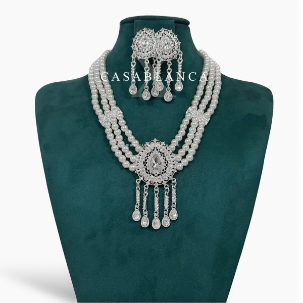 Silver Pearl Necklace Set - Kairin