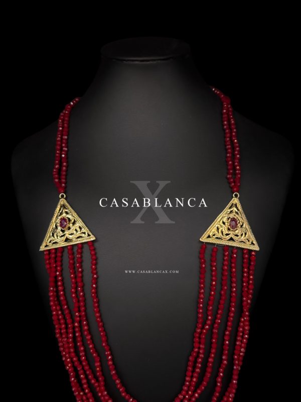 Collana lunga di perline rosse - Mliya - immagine 2