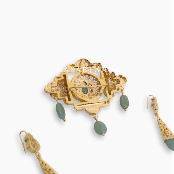 Gouden Mint Groen Broche en Oorbellen Set Elysa - Mirage - Imagen 3