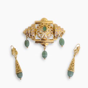 Gouden Mint Groen Broche en Oorbellen Set Elysa - Mirage