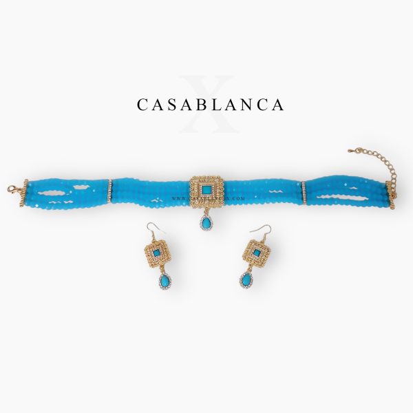 Babyblauwe Ketting Choker Gouden Set - Zulya - Imagen 3