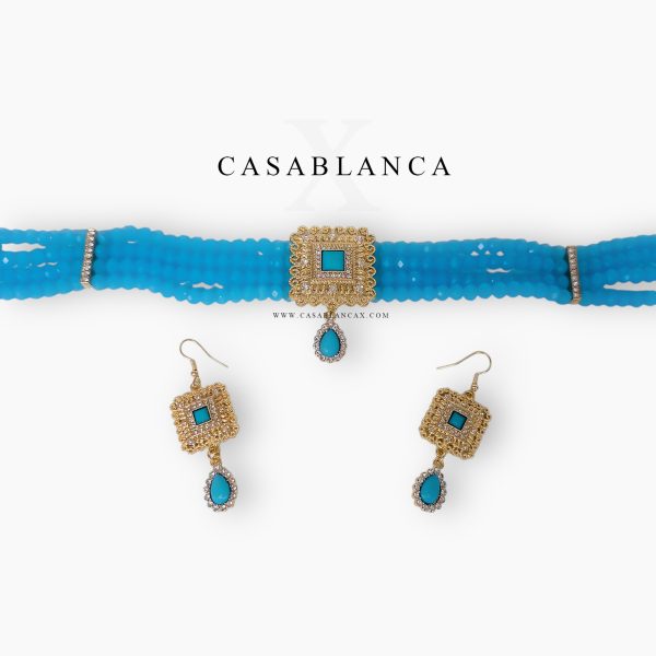 Collar y gargantilla azul bebé dorado - Zulya