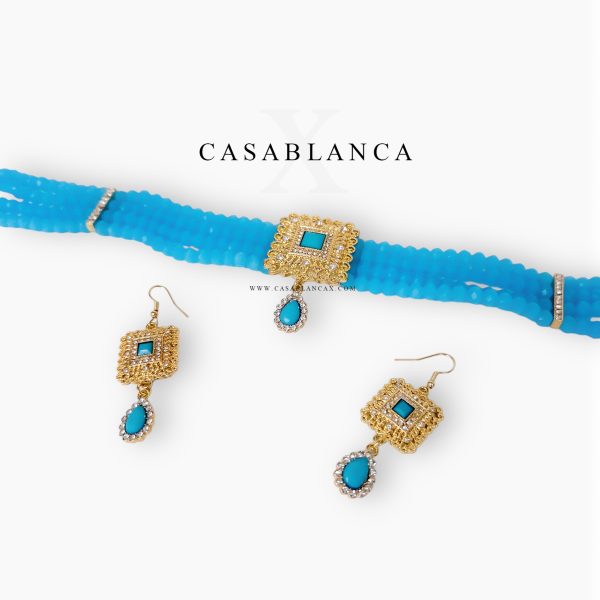 Babyblauwe Ketting Choker Gouden Set - Zulya - Imagen 2