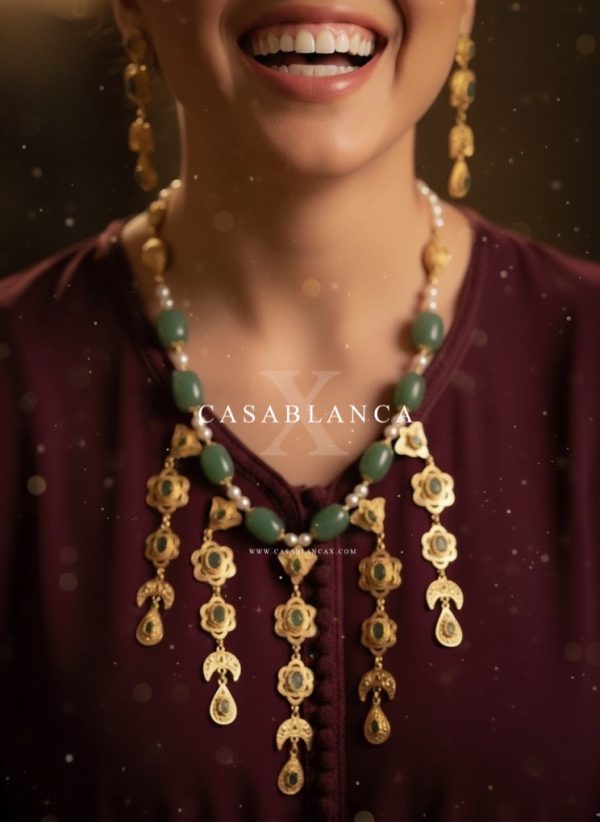 Conjunto bañado en oro verde Jawhar con esmeralda dorada - Zayra - Imagen 5