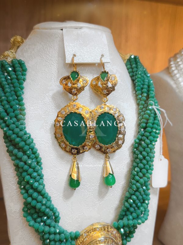 Gold Pearl Necklace Green Set - Aurephyra - Image 3