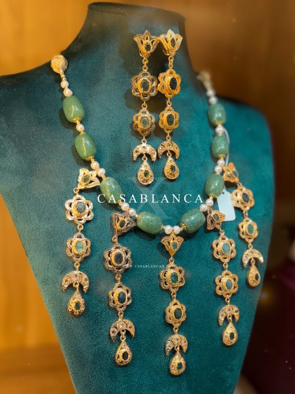 Golden Emerald Jawhar Green Gold Plated Set - Zayra - Image 2