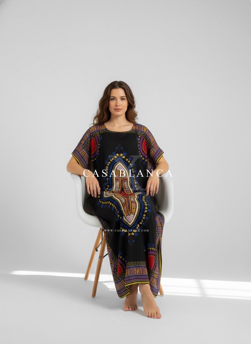 Original Dashiki African Kaftan Dress - Chitenge Black - Image 4