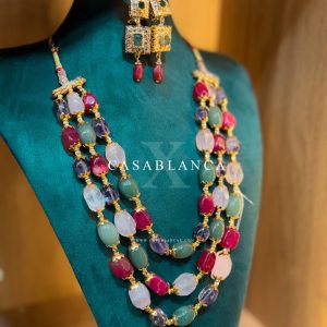 Golden 7-Hour Necklace Ruby Emerald Set - Solcaria