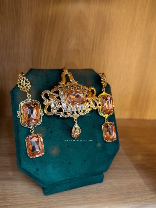 Gold Peach Brooch and Earrings Set - Olyra