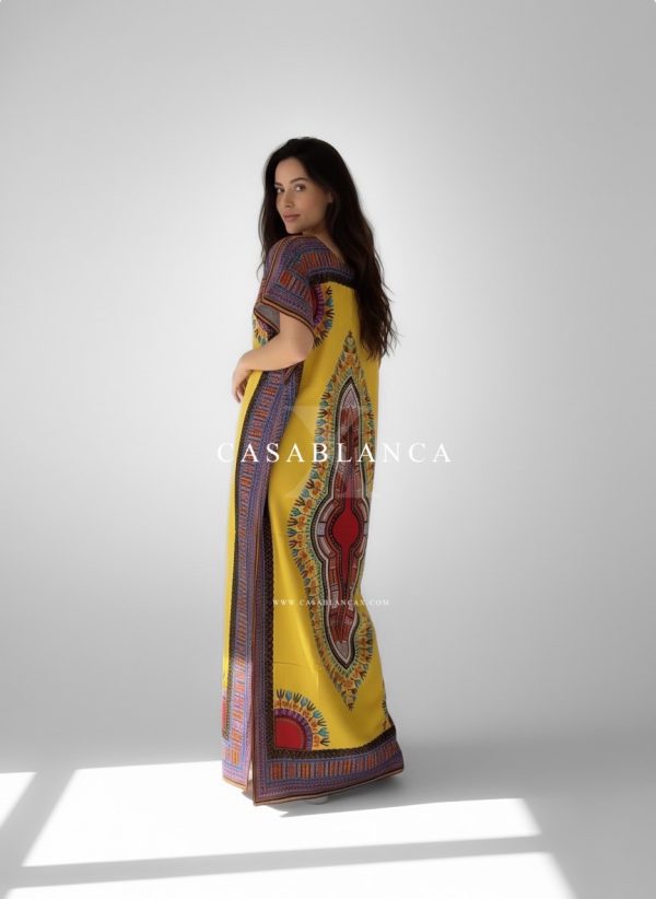 Robe caftan africaine Dashiki originale - Jaune Chitenge – Image 6