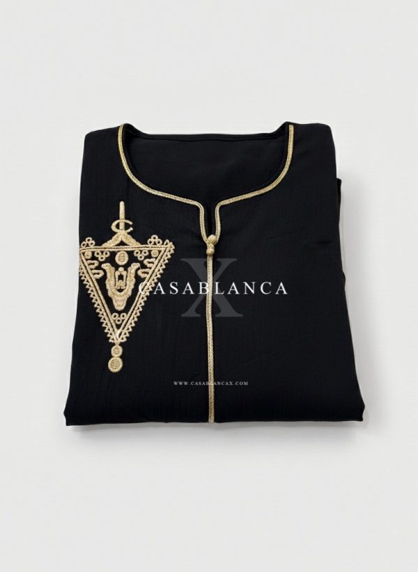 Marokkaanse Traditioneel Jurk Kaftan - Salie Zwart Goud - Imagen 3