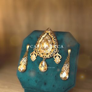 Golden Champagne Brooch and Earrings Set - Lunor