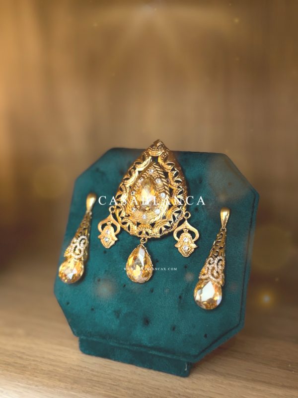 Golden Champagne Brooch and Earrings Set - Lunor
