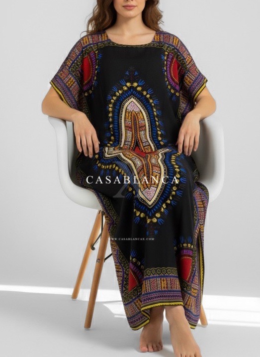 Original Dashiki African Kaftan Dress - Chitenge Black - Image 3