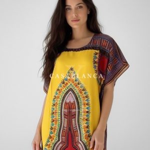 Robe caftan africaine Dashiki originale - Jaune Chitenge