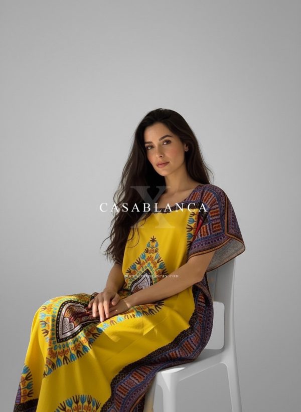 Robe caftan africaine Dashiki originale - Jaune Chitenge – Image 3