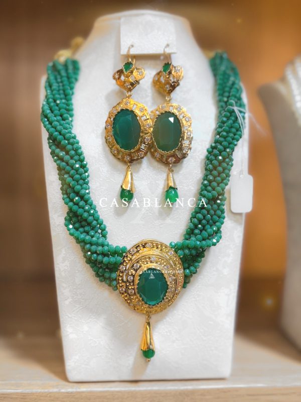 Gold Pearl Necklace Green Set - Aurephyra - Image 2