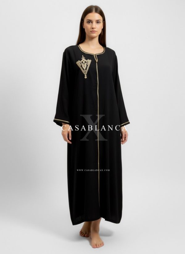 Marokkaanse Traditioneel Jurk Kaftan - Salie Zwart Goud