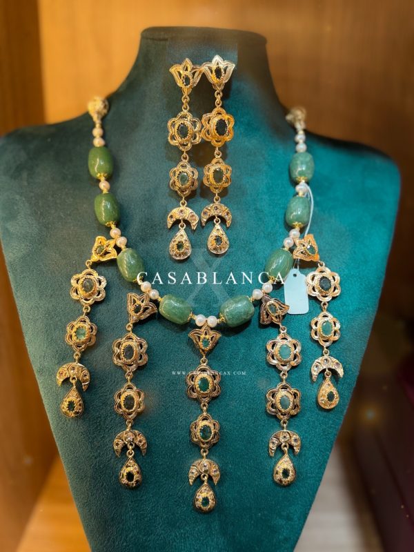 Golden Emerald Jawhar Green Gold Plated Set - Zayra - Image 3