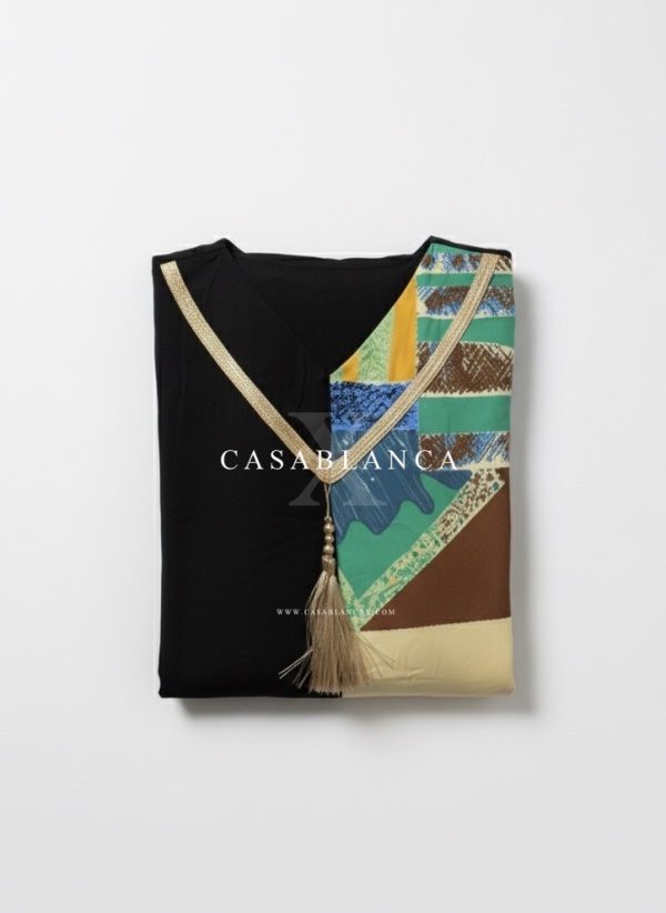 Marokkaanse Caftan Met Gouden Details – Abstract Greeny - Image 3