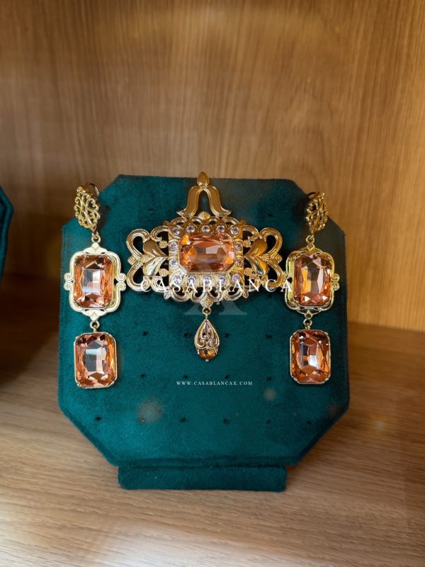 Gouden Perzik Broche en Oorbellen Set - Olyra - Image 2