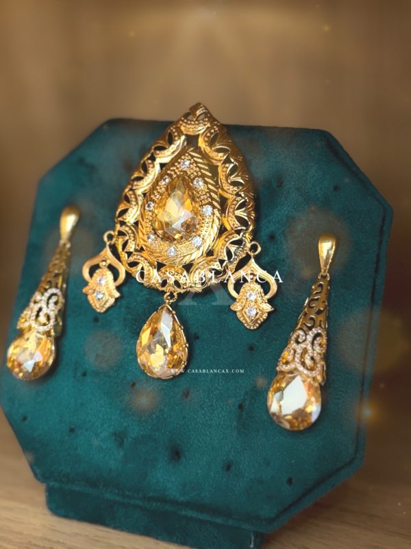 Gold Champagne Brooch and Earrings Set - Lunor - Image 2