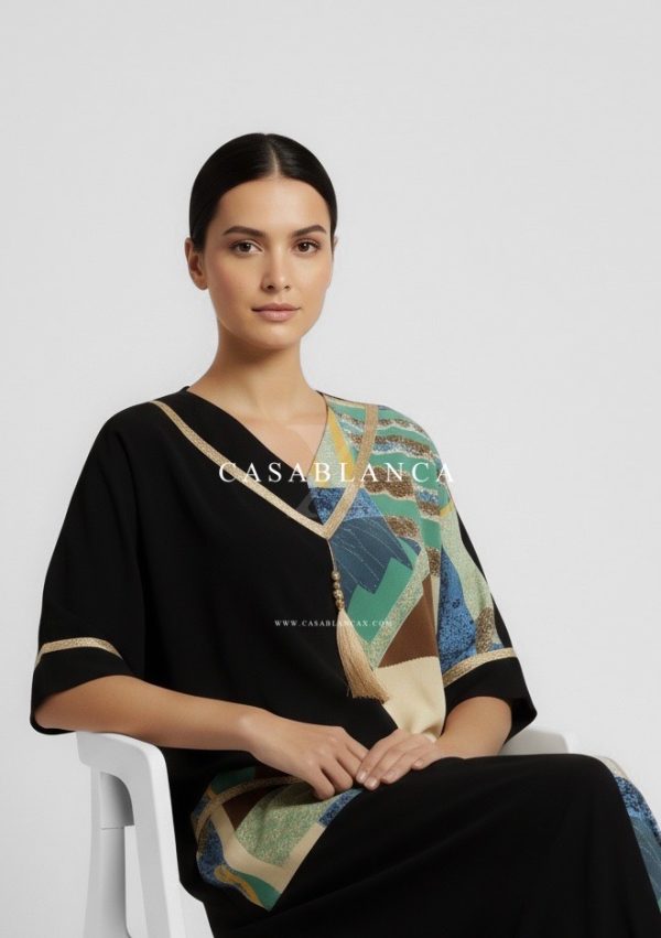 Marokkaanse Caftan Met Gouden Details – Abstract Greeny - Image 4