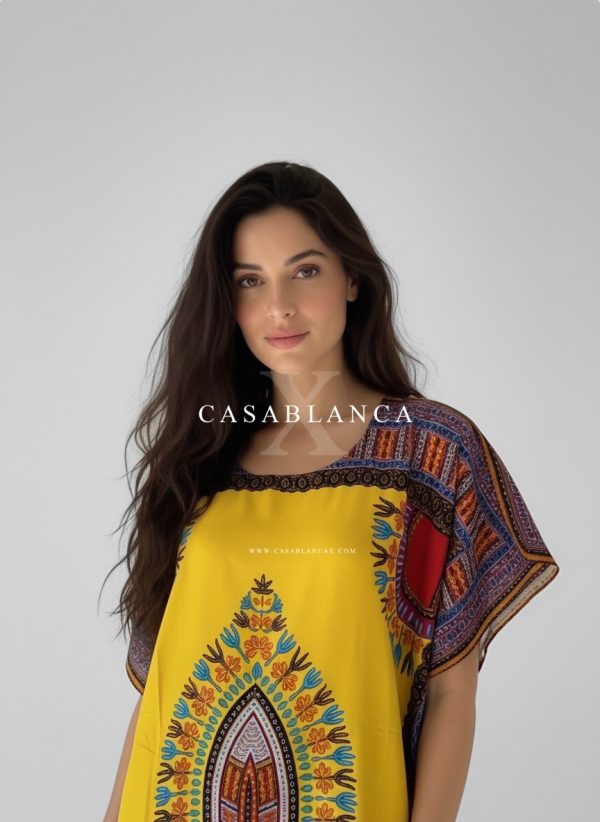 Robe caftan africaine Dashiki originale - Jaune Chitenge – Image 2
